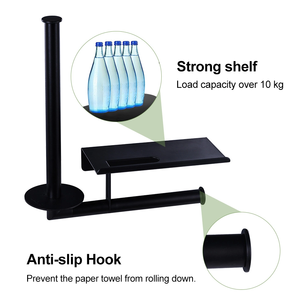 Wall-Mount Toilet Roll Holder with Storage Shelf