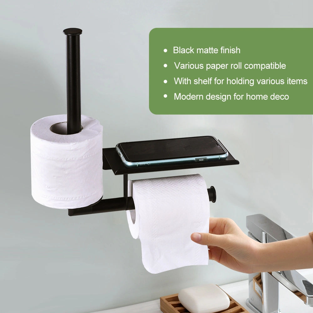 Wall-Mount Toilet Roll Holder with Storage Shelf