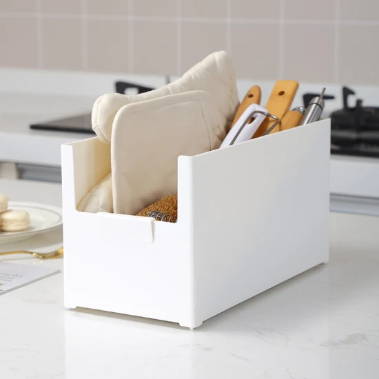 Cubo de almacenamiento duradero HIPS para toda la casa, organizador de plástico para debajo del fregadero, cubo de almacenamiento de despensa blanco para cocina